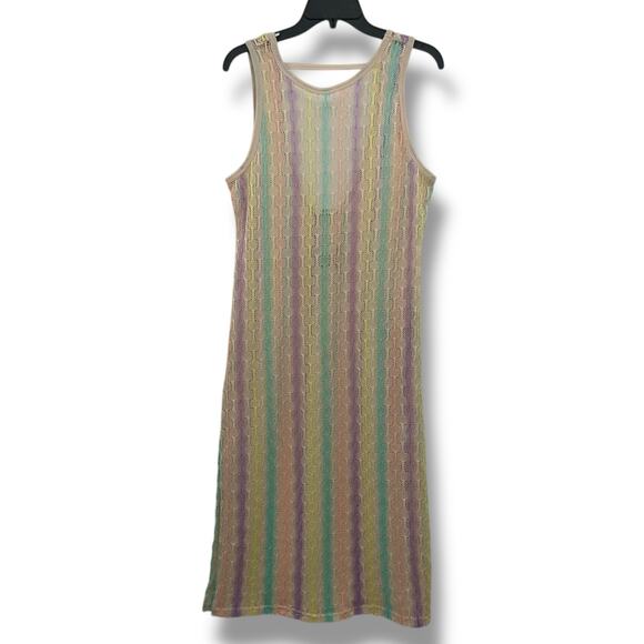 NEW Miken Pastel Sheer Swim Cover Up Dress Medium Stripe Kawaii Coquette - Picture 1 of 7